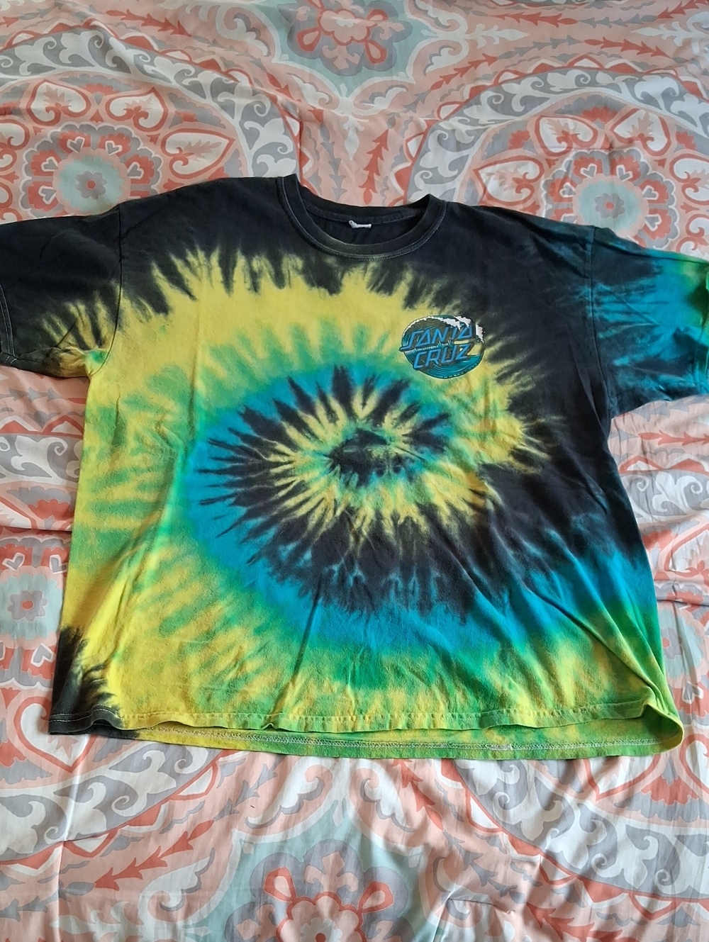 Santa Cruz Skateboards Tie-Dye Spiral Tee - Yellow, Blue, Black